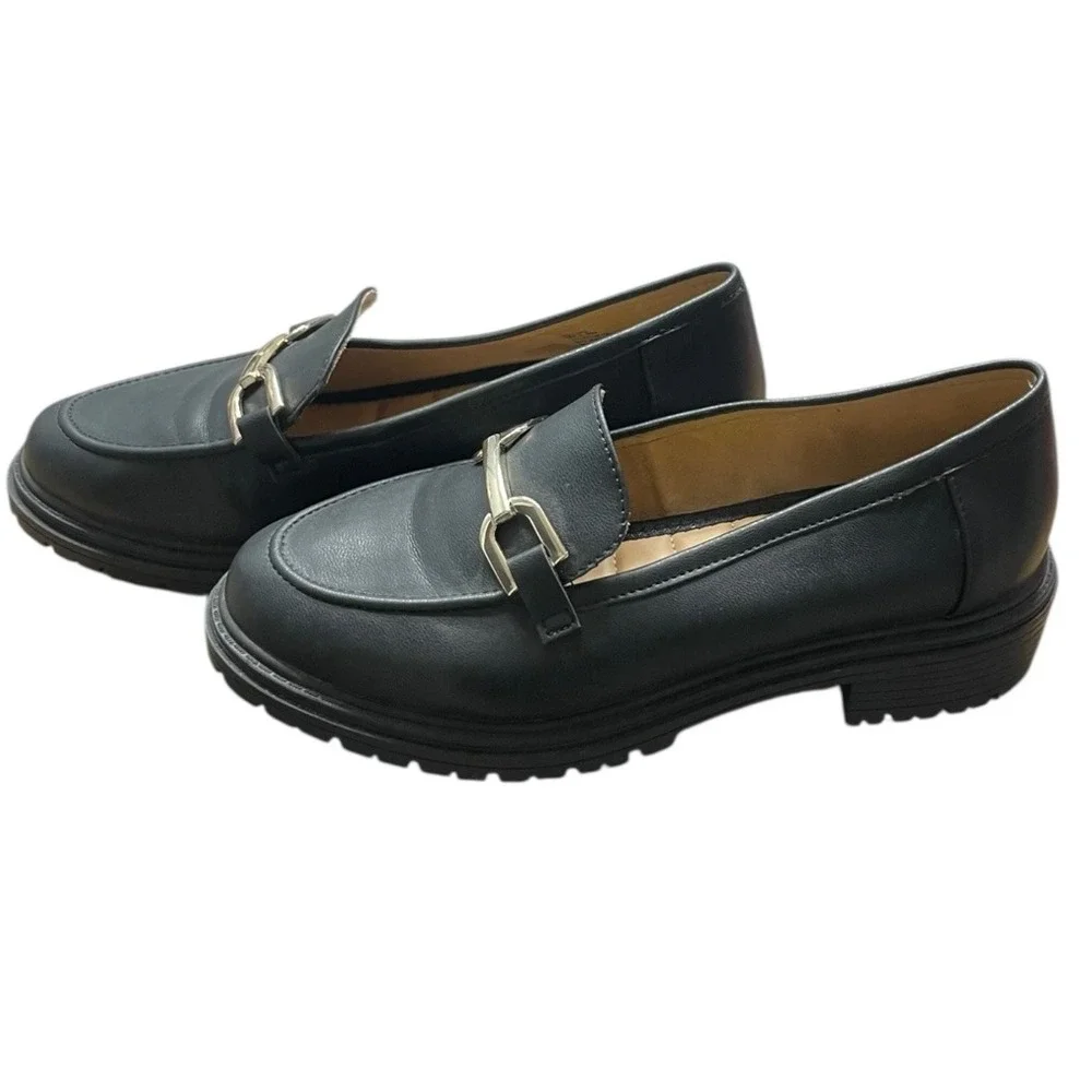Rachel Zoe‎ Mila Black Leather Platform Loafers Women's Size 9